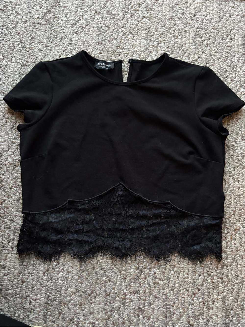 bebe Black Lace-Trim Cropped Top